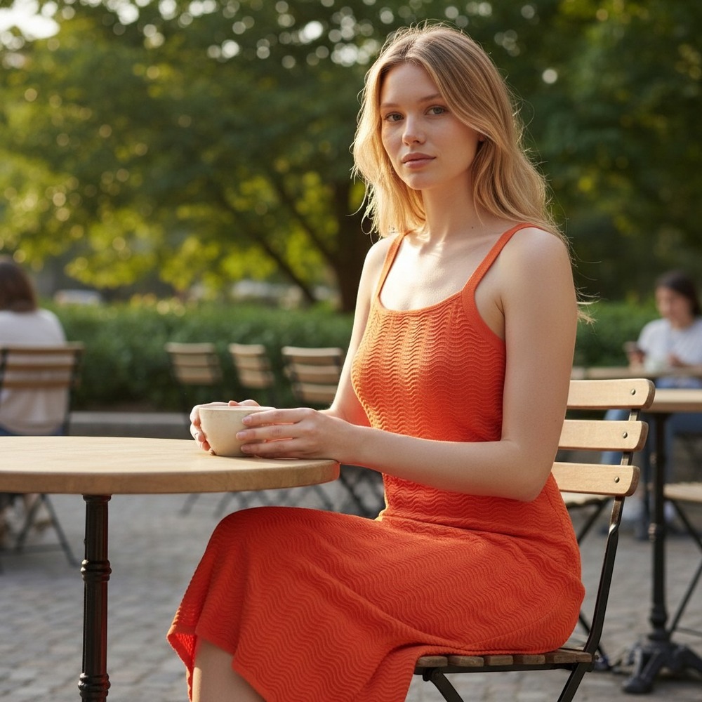 Amanda Uprichard Orange Textured Knit Midi Dress Square Neck Sleeveless NWT